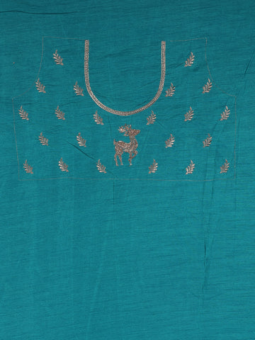 Teal Blue Deer Motif Embroidered Georgette Saree - Diadem