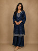 Teal Blue Floral Beads Embroidered Design Organza Palazzo Suit