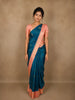 Teal Blue Floral Butta Woven Design Pure Kanchipuram Silk Saree with Contrast Floral Zari Border