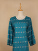 Teal Blue Floral Design Cotton Kurti - Diadem