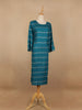 Teal Blue Floral Design Cotton Kurti - Diadem