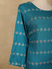 Teal Blue Floral Design Cotton Kurti - Diadem