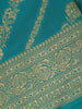 Teal Blue Floral Design Silk Saree - Diadem