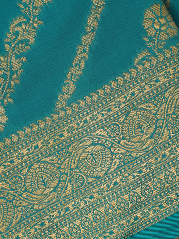 Teal Blue Floral Design Silk Saree - Diadem