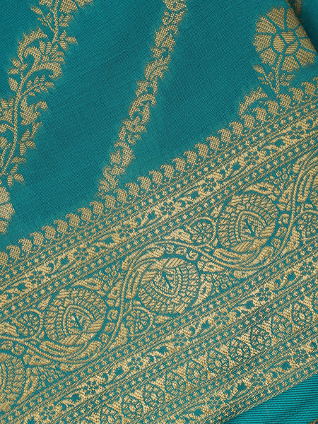 Teal Blue Floral Design Silk Saree - Diadem