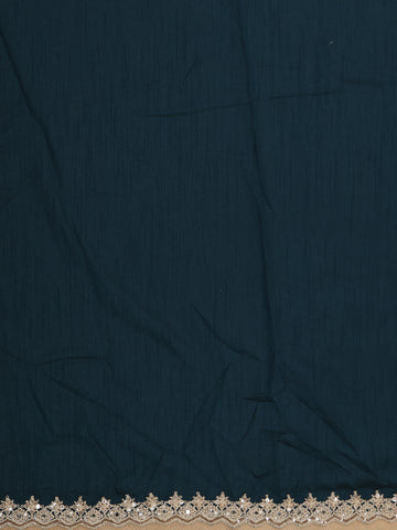 Teal Blue Floral Designed Satin Saree - Diadem