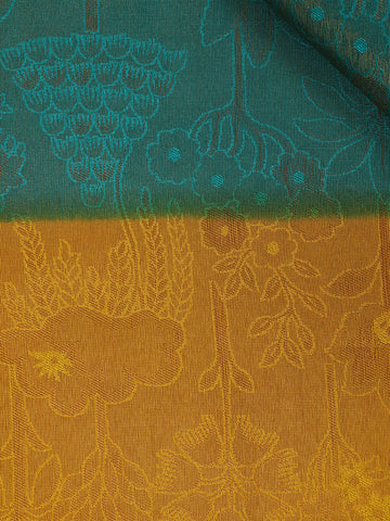 Teal Blue Floral Designed Soft Silk Saree - Diadem