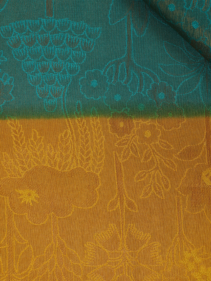 Teal Blue Floral Designed Soft Silk Saree - Diadem