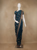 Teal Blue Floral Embellished Chiffon Saree - Diadem