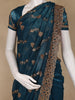 Teal Blue Floral Embellished Chiffon Saree - Diadem