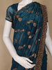 Teal Blue Floral Embellished Chiffon Saree - Diadem
