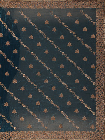 Teal Blue Floral Embellished Chiffon Saree - Diadem