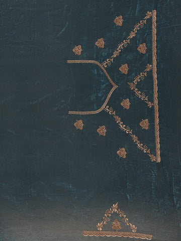 Teal Blue Floral Embellished Chiffon Saree - Diadem