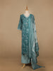Teal Blue Floral Printed Cotton Salwar Suit - Diadem