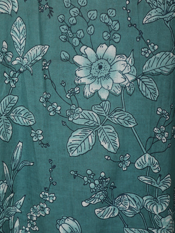 Teal Blue Floral Printed Cotton Salwar Suit - Diadem