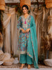 Teal Blue Floral Printed Design Tissue Silk Anarkali Salwar Suit