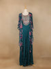 Teal Blue Floral Printed IndoWestern Crepe Gown - Diadem