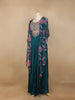 Teal Blue Floral Printed IndoWestern Crepe Gown - Diadem