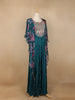 Teal Blue Floral Printed IndoWestern Crepe Gown - Diadem