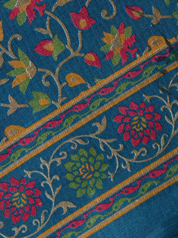 Teal Blue Floral Prints Fancy Cotton Saree - Diadem
