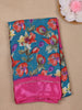 Teal Blue Floral Prints Fancy Georgette Saree - Diadem