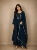 Teal Blue Floral Sequins Embroidered Anarkali Salwar Suit with Dupatta