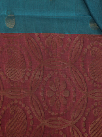 Teal Blue Floral and Paisley Design Woven Soft Silk Saree - Diadem