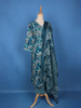 Teal Blue Floral and Striped Printed Design Cotton Salwar Suit - Diadem