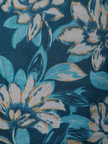 Teal Blue Floral and Striped Printed Design Cotton Salwar Suit - Diadem
