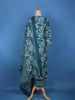 Teal Blue Floral and Striped Printed Design Cotton Salwar Suit - Diadem