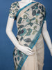 Teal Blue Kalamkari Inspired Floral Printed Cotton Saree - Diadem
