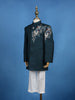 Teal Blue Pollyester Floral And Birds Embroidery Sherwani And Pant Set - Diadem