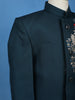 Teal Blue Pollyester Floral And Birds Embroidery Sherwani And Pant Set - Diadem