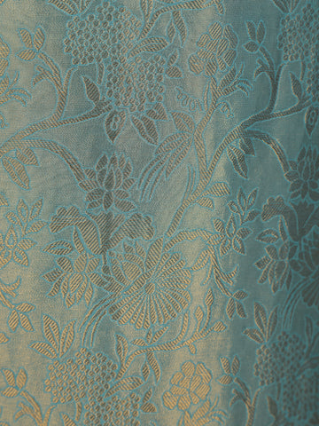 Teal Blue Sequins Design Floral Printed Banarasi silk Salwar Suit - Diadem