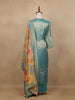 Teal Blue Sequins Design Floral Printed Banarasi silk Salwar Suit - Diadem