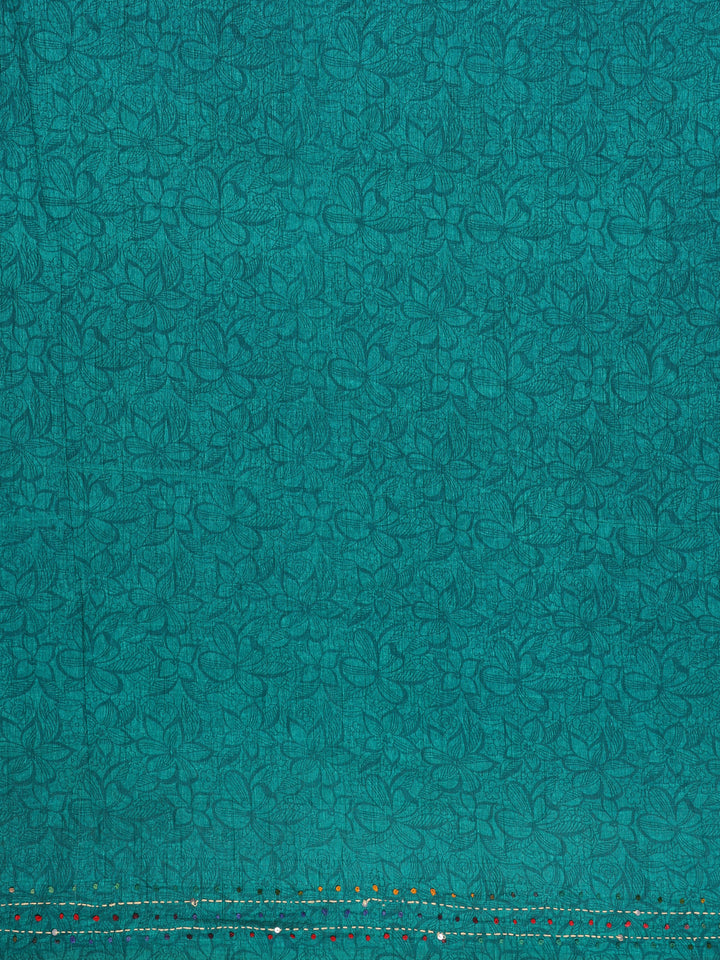 Teal Green Floral Designed Chanderi Cotton Saree - Diadem