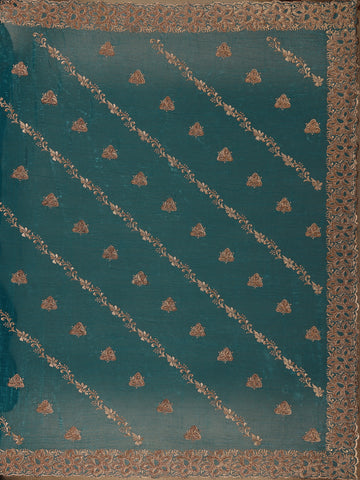 Teal Green Floral Embellished Chiffon Saree - Diadem