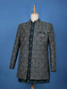 Teal Green Floral Embroidered Jacquard Sherwani Suit - Diadem