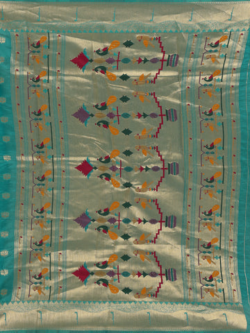 Teal Green Floral Motifs Zari Weaving Soft Silk Saree - Diadem