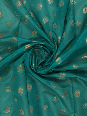 Teal Green Floral Motifs Zari Weaving Soft Silk Saree - Diadem