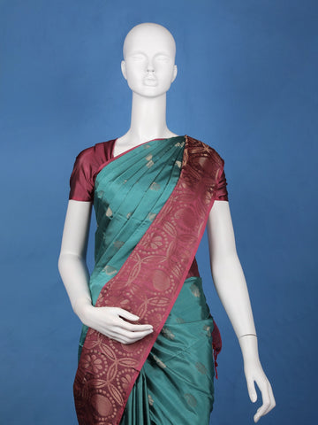 Teal Green Maroon Zari Woven Silk Saree - Diadem