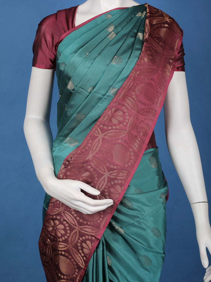 Teal Green Maroon Zari Woven Silk Saree - Diadem