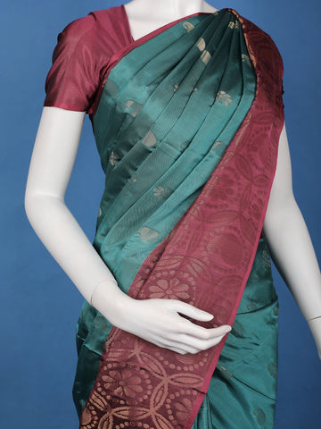 Teal Green Maroon Zari Woven Silk Saree - Diadem