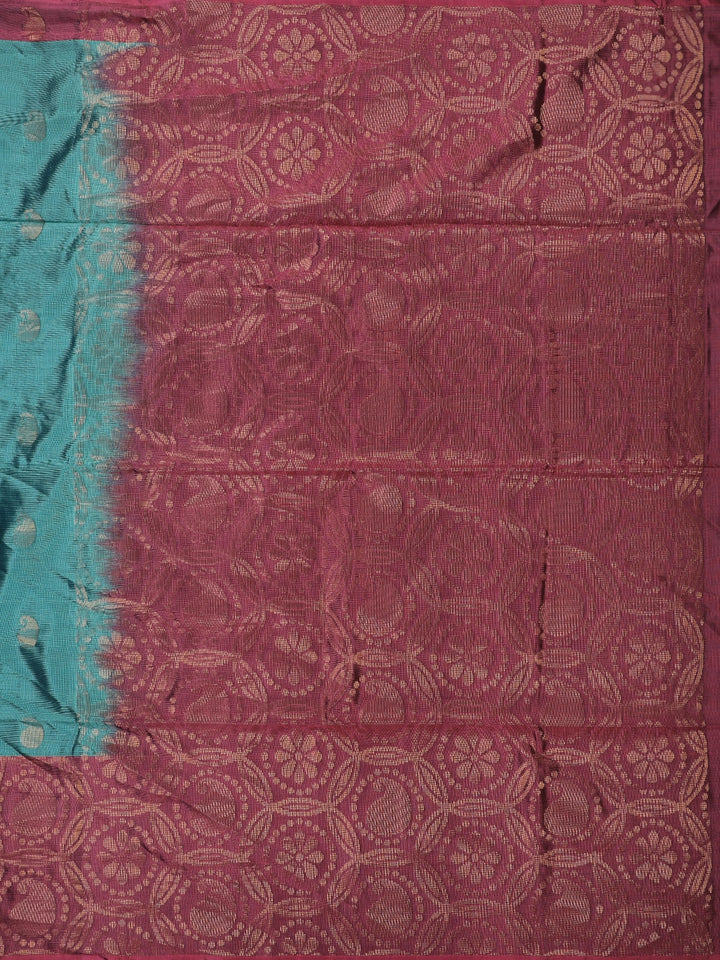 Teal Green Maroon Zari Woven Silk Saree - Diadem