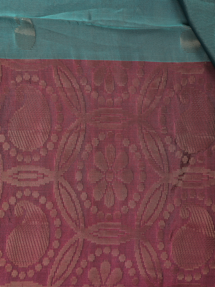 Teal Green Maroon Zari Woven Silk Saree - Diadem