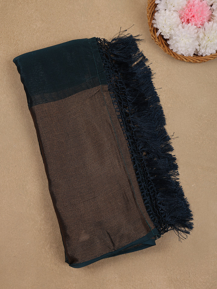 Teal Green Solid Silk Fancy Saree with Beaded Work Blouse - Diadem