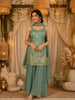 Teal Green Zari Woven Design Silk Palazzo Suit with Dupatta