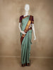 Teel Green Mini Checked Woven Design Pure Kanchipuram Silk Saree with Contrast Zari Border