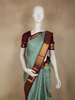 Teel Green Mini Checked Woven Design Pure Kanchipuram Silk Saree with Contrast Zari Border