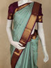 Teel Green Mini Checked Woven Design Pure Kanchipuram Silk Saree with Contrast Zari Border